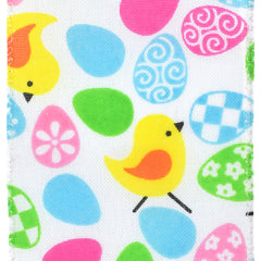 Easter Egg Chicks Faux Linen Wired Ribbon, 2-1/2-inch