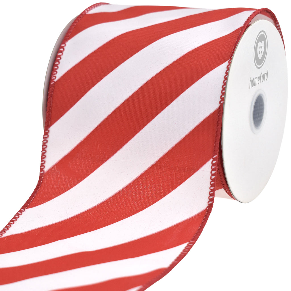 Christmas Candy Cane Glossy Stripe Wired Ribbon, 10-yard
