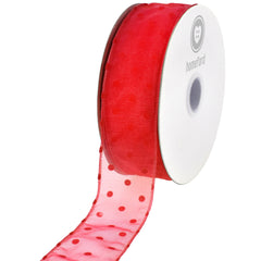 Organza Polka Dots Wired Ribbon, 2-Inch, 50-Yard