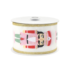 Christmas Cutesy Nutcracker Faux Linen Wired Ribbon, 10-yard