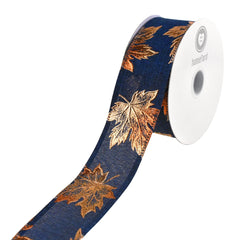 Copper Accent Fall Leaves Wired Ribbon, 1-1/2-Inch, 10-Yard