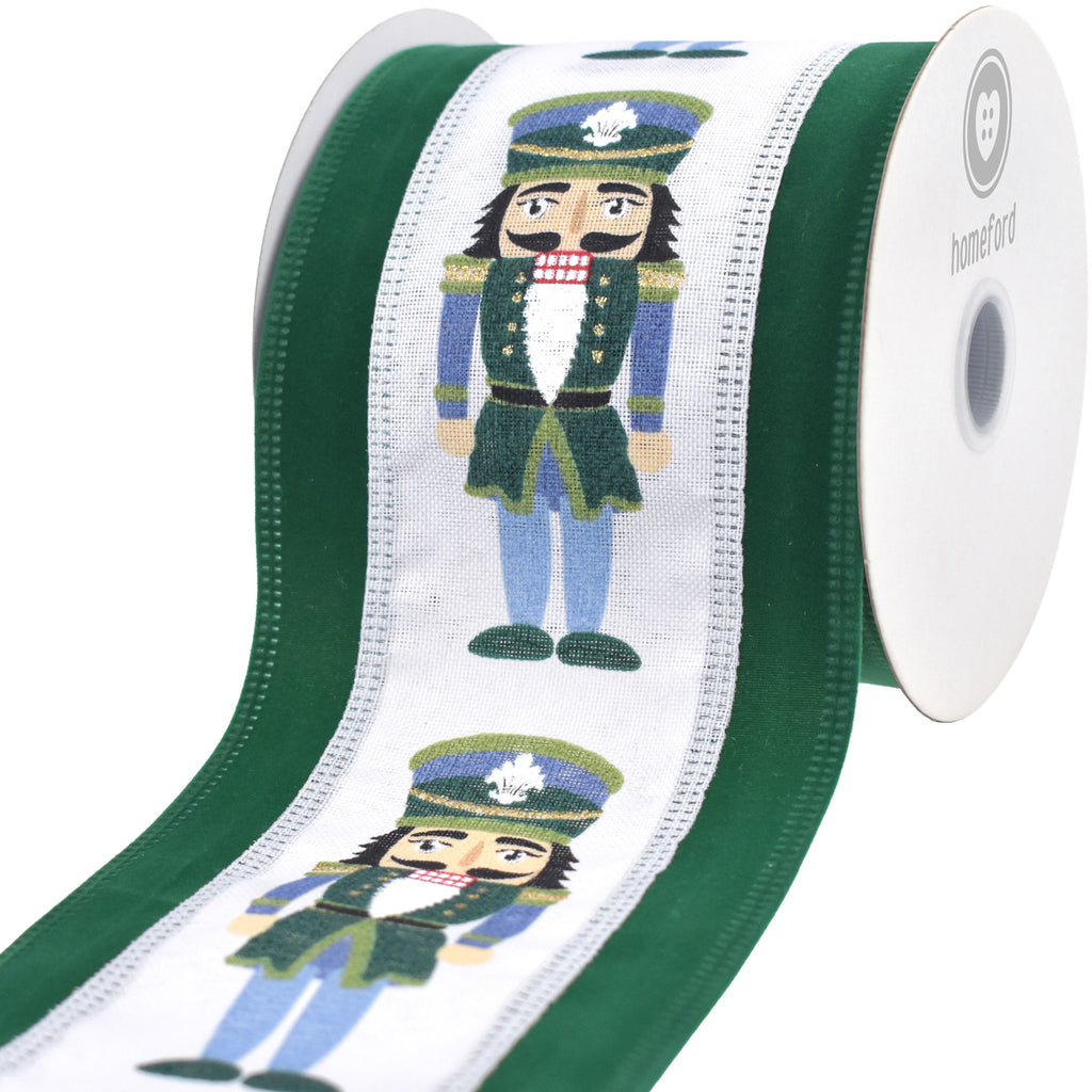 Christmas Cutesy Nutcrackers Velvet Edge Wired Ribbon, 10-yard