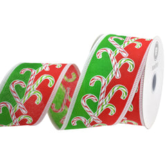 Christmas Candy Cane Dual Stripe Wired Ribbon, 10-yard
