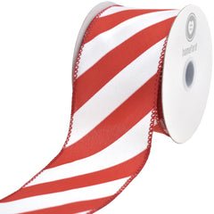 Christmas Candy Cane Glossy Stripe Wired Ribbon, 10-yard