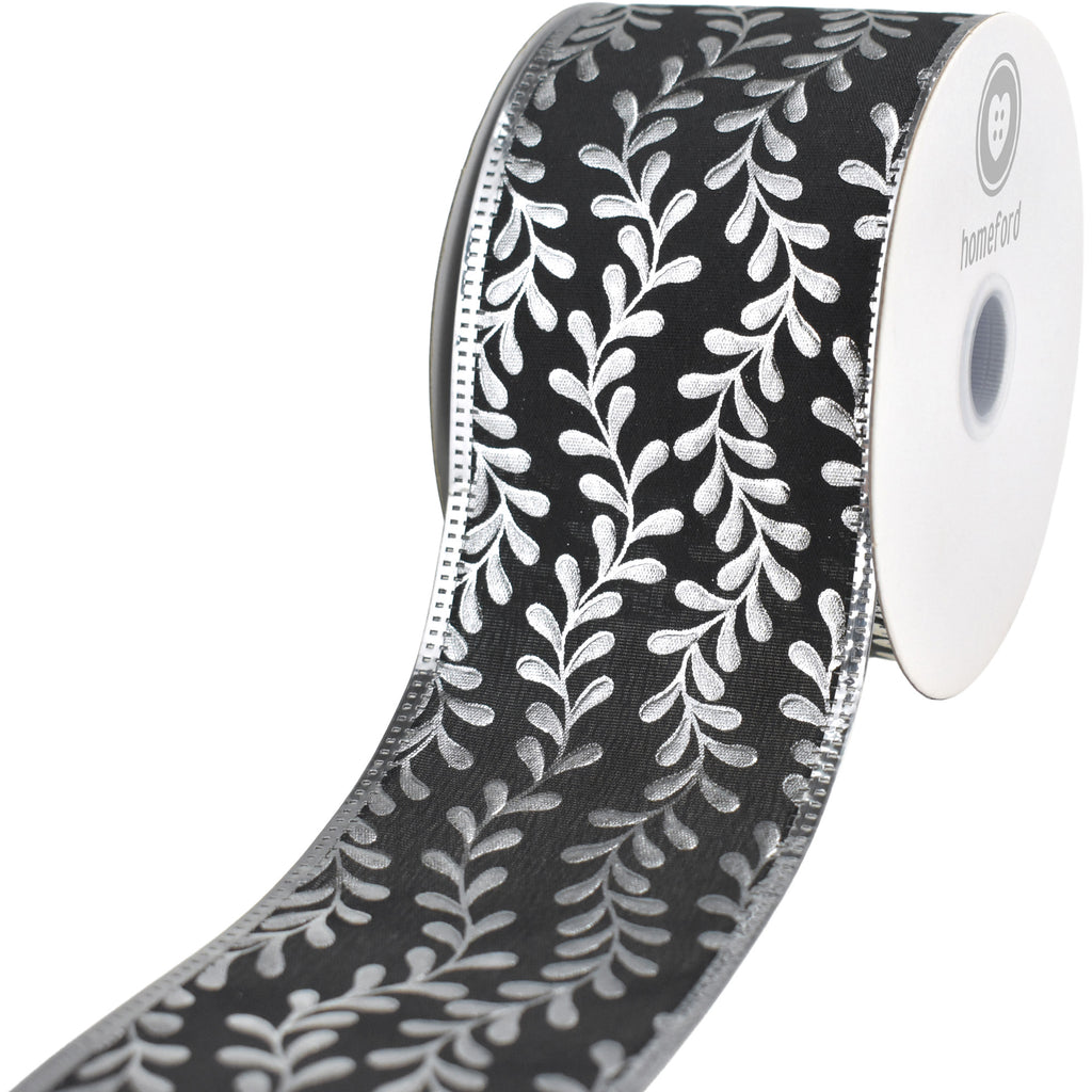 Christmas Embossed Vines Metallic Edge Wired Ribbon, 10-yard
