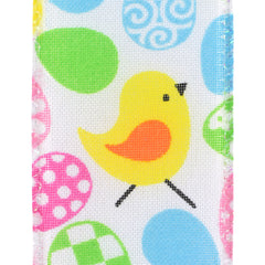 Easter Egg Chicks Faux Linen Wired Ribbon, 1-1/2-inch
