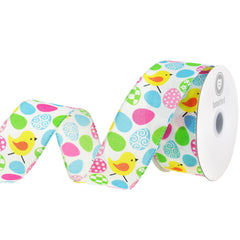Easter Egg Chicks Faux Linen Wired Ribbon, 1-1/2-inch
