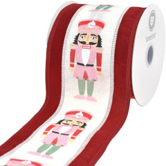 Christmas Cutesy Nutcrackers Velvet Edge Wired Ribbon, 10-yard