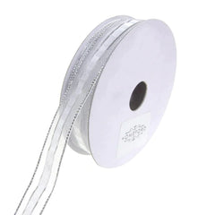 Sheer Metallic Iridescent Edge Natalia Ribbon, 5/8-Inch, 25-Yards