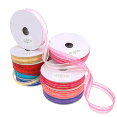 Sheer Metallic Iridescent Edge Natalia Ribbon, 5/8-Inch, 25-Yards