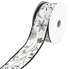 Doodle Flowers Faux Linen Wired Ribbon, 10-yard