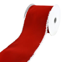 Christmas Bright Red Velvet Snowy Wired Edge Ribbon, 10-yard