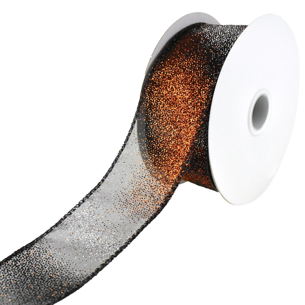 Halloween Glittered Ombre Sheer Wired Ribbon, 1-1/2-Inch, 10-Yard