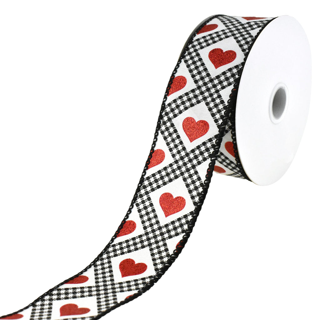 Valentines Gingham Argyle Glitter Hearts Wired Ribbon, 1-1/2-Inch, 10-Yard