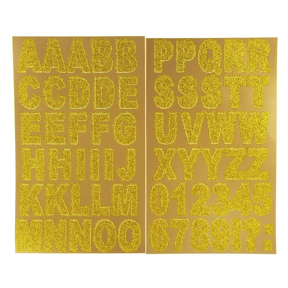 Glitter Caps Alphabet and Number Stickers, Gold, 1-3/8-Inch, 62-Piece
