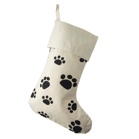 Animal Paw Print Cotton Christmas Stocking, 17-inch, Ivory