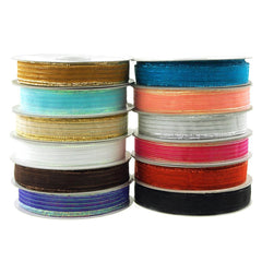 Sheer Metallic Stripe Corsage Ribbon, 5/8-inch, 50-yard
