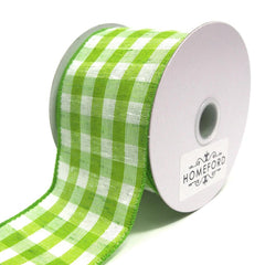 Colorful Gingham Checkered Linen Wired Ribbon, 10 Yards