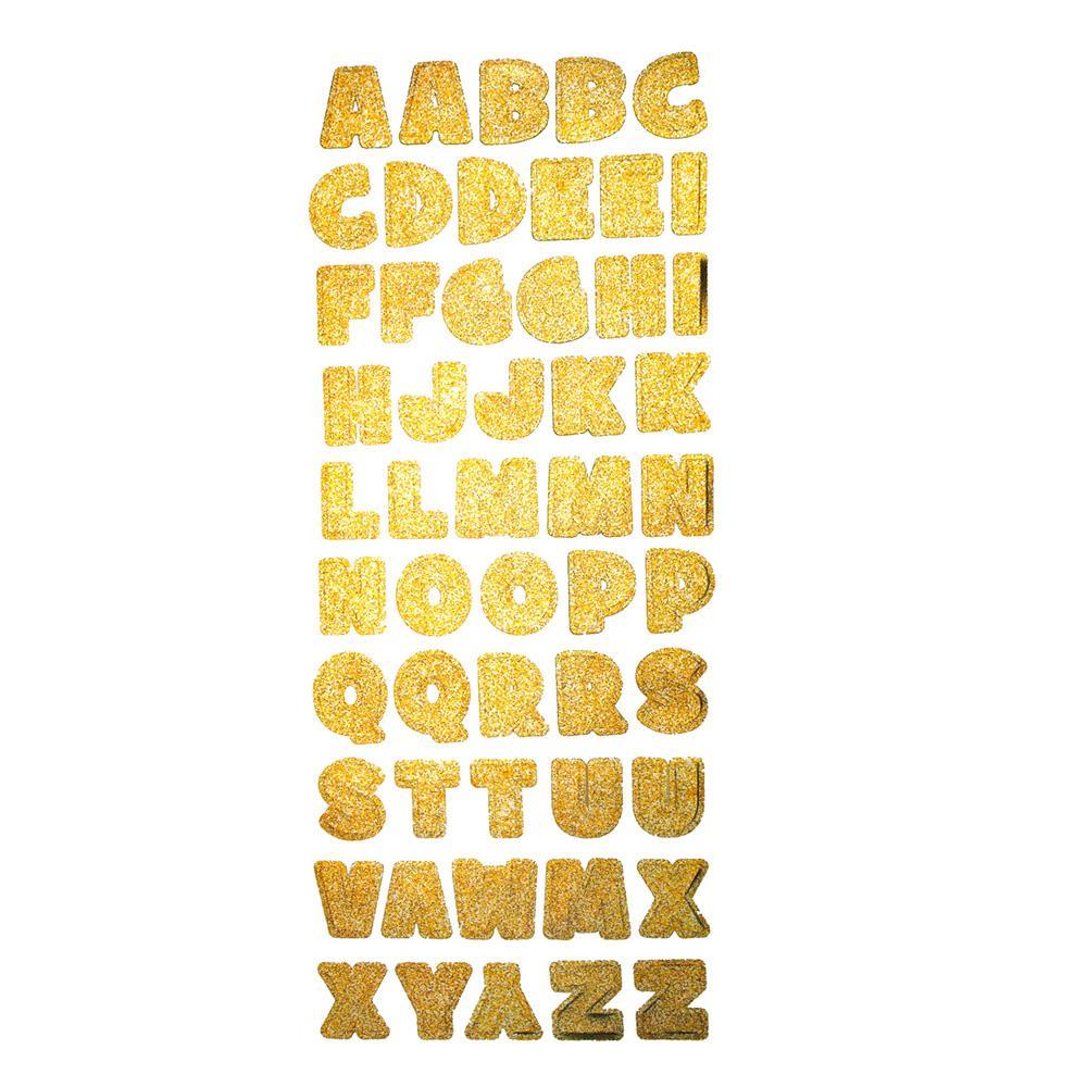 Glitter Alphabet Letter Photo Safe Foil Stickers, Gold, 1-Inch, 52-Count