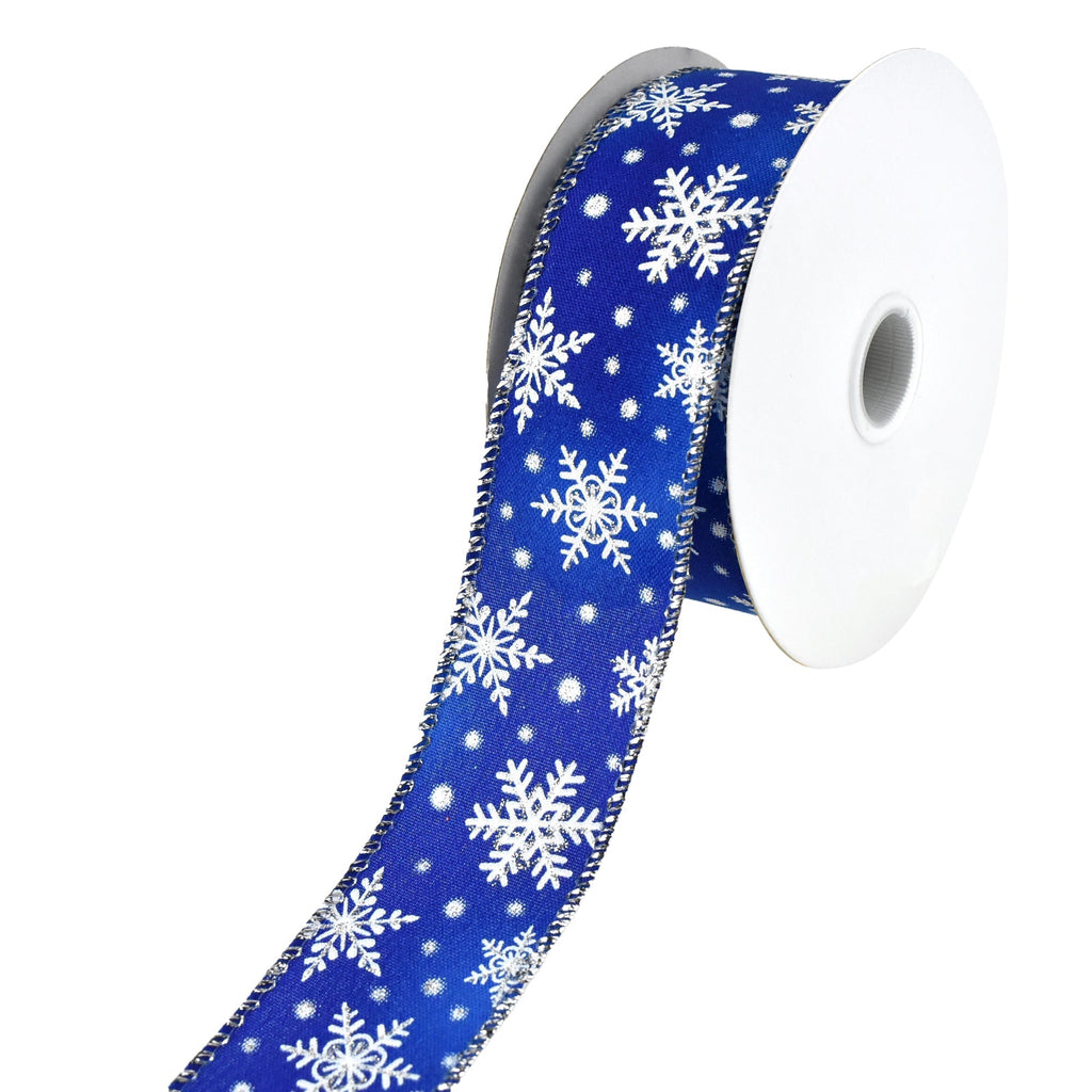 Christmas Snowflakes Satin Wired Ribbon, 10-yard
