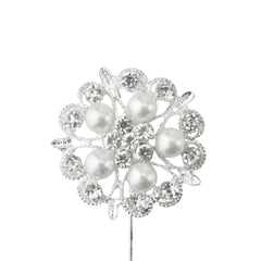 Rhinestone Pearls Floral Pins, 3-1/2-Inch, 6-Count - Silver
