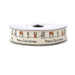 Little House Merry Christmas Print Cotton Ribbon, 1/2-inch, 10-yard