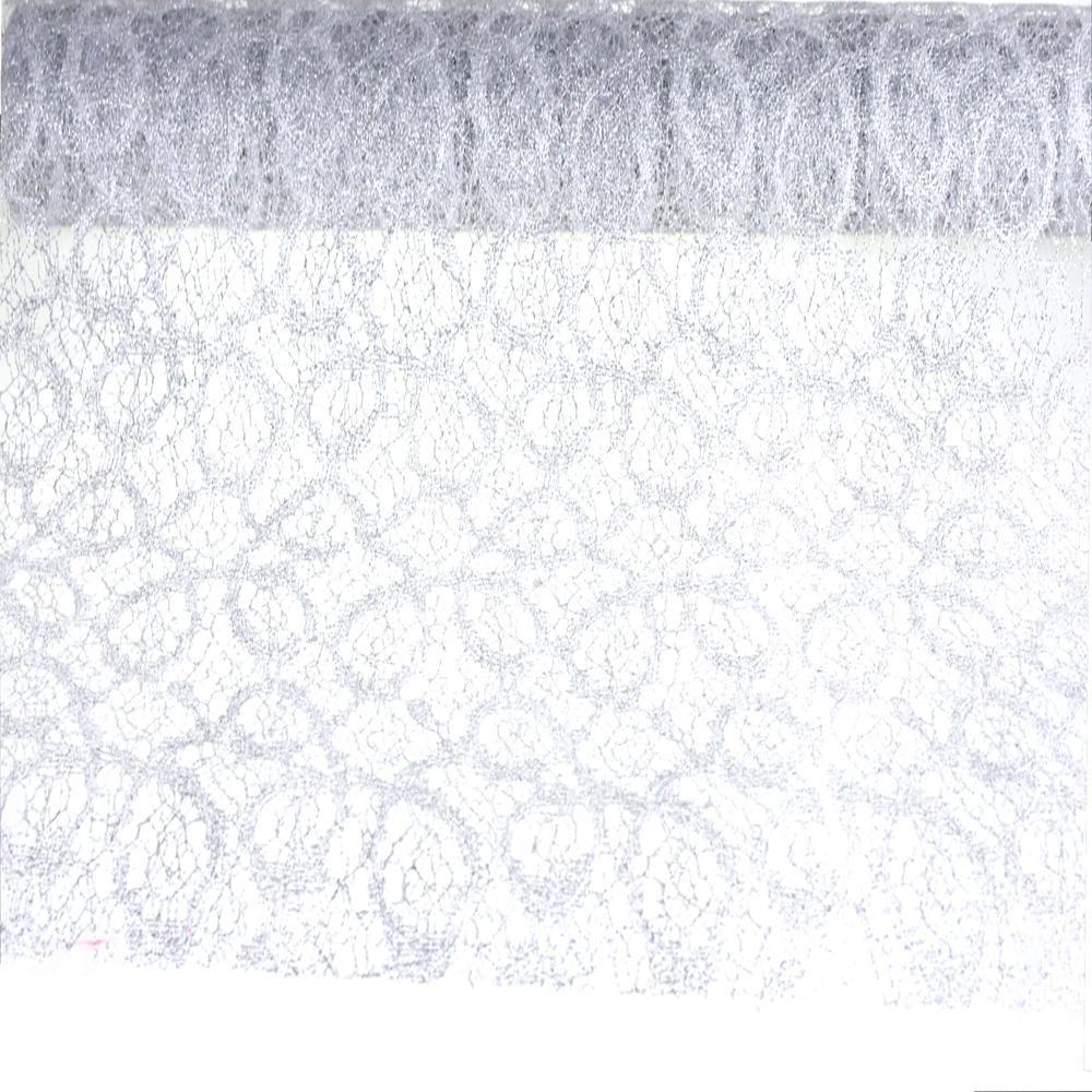 Vintage Glitter Lace Netting Decorating Roll, Silver, 19-inch, 5 Yards