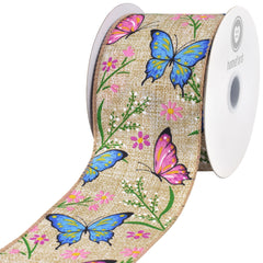Spring Flowers and Butterflies Wired Ribbon, 2-1/2-inch, 10-yard