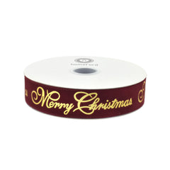 Merry Christmas Embossed Script Velvet Ribbon, 10-yard