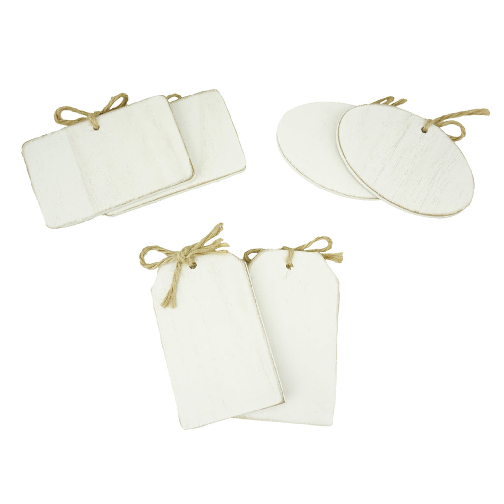 Rectangular Oval Shaped Wooden Gift Tags, White Washed, 4-Inch, 6-Piece