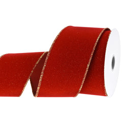 Christmas Velour Sparkle Wired Ribbon, 2-1/2-inch, 10-yard