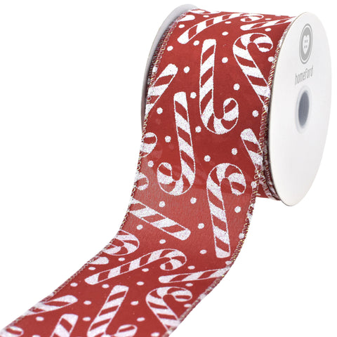 Christmas Glitter Candy Cane Polka Dots Wired Ribbon, 2-1/2-inch, 10-yard