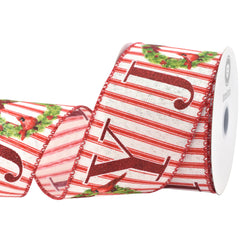 Christmas Joy Wreath Stripes Faux Linen Wired Ribbon, 10-yard