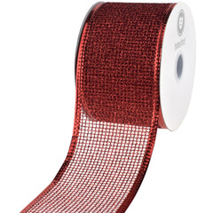 Christmas Glittered Net Metallic Edge Wired Ribbon, 2-1/2-inch, 10-yard