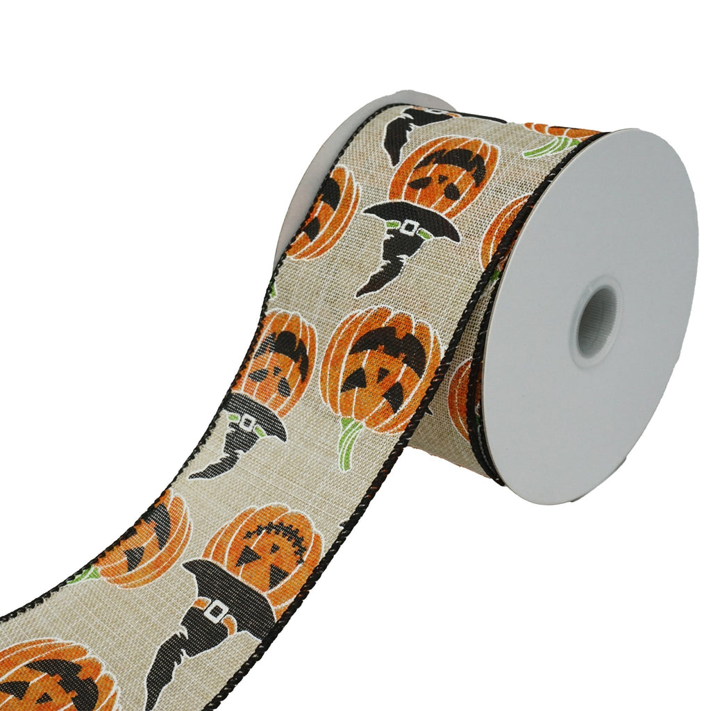Halloween Jack O' Lanterns with Witch Hats Ribbon, 2-1/2-Inch, 10-Yard