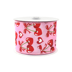 Valentine's Heart Shaped Cherries Wired Ribbon, 10-yard