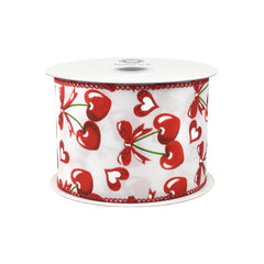 Valentine's Heart Shaped Cherries Wired Ribbon, 10-yard