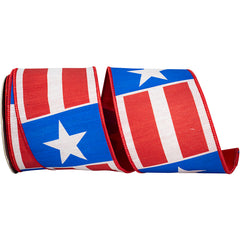 Stars & Stripes Dupioni Fused Back Wired Edge Ribbon, 10-yard