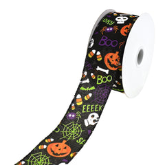 Halloween Cartoon Pumpkin and Skull Wired Ribbon, 10-yard