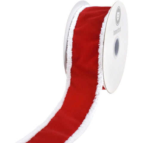 Christmas Velvet Snowy Edge Wired Ribbon, 2-1/2-inch, 10-yard