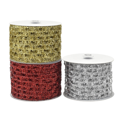 Christmas Expandable Sparkle Tinsel Wired Ribbon, 2-1/2-inch, 10-yard