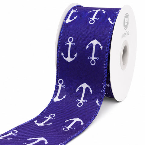 Anchors Away Linen Wired Edge Ribbon, 10-yard