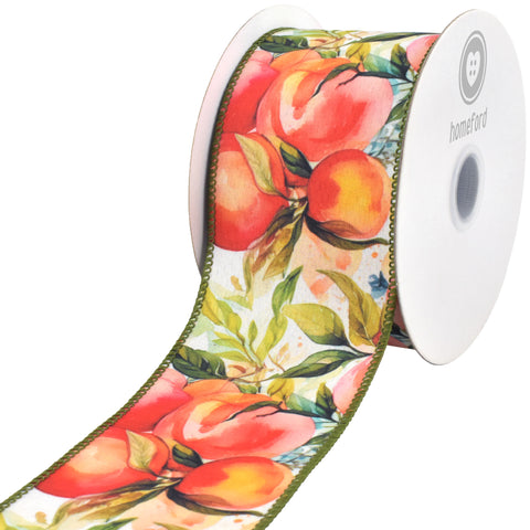 Spring Watercolor Peaches Deluxe Wired Ribbon, 10-yard