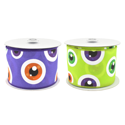 Halloween Monster Eyes Satin Wired Ribbon, 10-yard