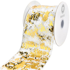 Christmas Faux Fur Metallic Gold Flakes Wired Ribbon, 4-inch, 5-yard