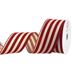 Flocked Velvet Stripes Wired Ribbon, 2-1/2-inch, 10-yard