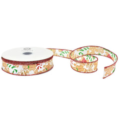 Christmas Cookie Candy Cane Satin Wired Ribbon, 1-1/2-inch, 50-yard