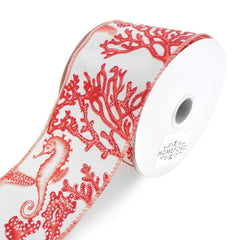 Seahorse, Starfish, and Coral Wired Ribbon, 2-1/2-Inch, 10-Yard