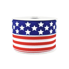 Patriotic Continuous Flag Stars and Stripes Wired Ribbon, 10-yard