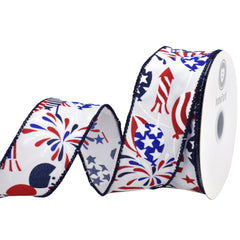 Patriotic Fireworks Balloons Celebration Wired Ribbon, 10-yard